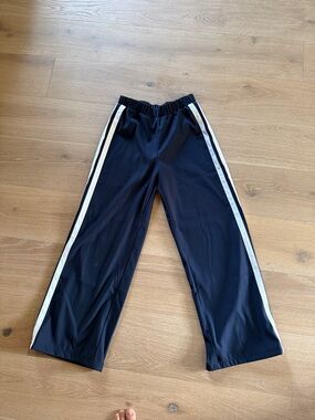 Navy Track Pants with White Side Stripes